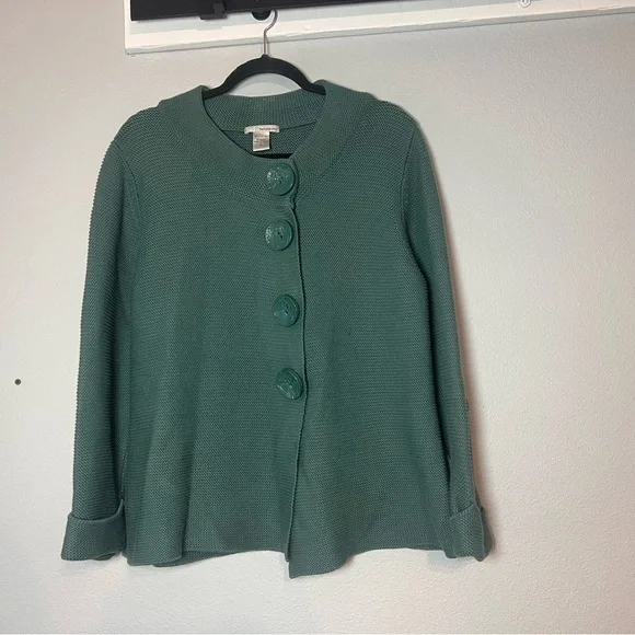 Knit Cardigan Green Snap Statement Large Button Front Size Large Cotton - Picture 4 of 10